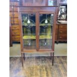 Edwardian 2 door mahogany china cabinet with boxwood crossbandings and string inlays and arts and