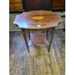 Edwardian mahogany shaped top 2 tier occasional table with boxwood crossbanding and string inlays