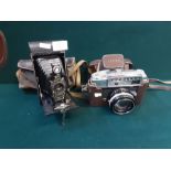 Vintage leather cased Kodak No. 2 folding autographic Brownie and a Taron Eyeman 35mm camera.