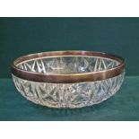 Large 24cm diameter cut glass fruit bowl with silver rim, Sheffield 1924 by Cooper Bros.