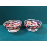 Pair of Moorcroft pomegranate pattern 18cm bowls on A1 EPNS bases.