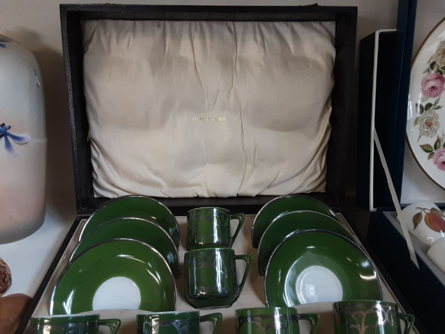 A cased Royal Austria green coffee set with sterling silver decoration. - Image 3 of 3