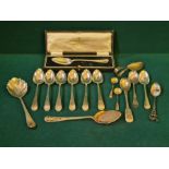 Cased Joseph Rodgers beaded spoon and a quantity of silver Georgian and later spoons, 238g.