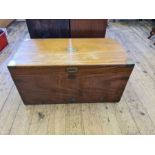 Large Victorian camphor campaign chest with brass bandings and internal candle box, 105cm wide x