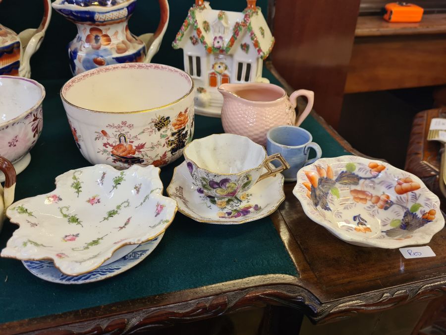 Set of 3 graduated ironstone jugs, similar bowl, novelty match vesta and various Victorian and later - Image 4 of 8