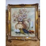 Modern floral still life in ornate gilt frame, 63cm wide x 73cm high together with a similar