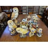 Collection of various Leonardo and other owl figures together with 3 Capodimote style seated old