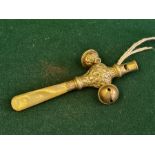 Early 20th century silver child's whistle/rattle with mother of pearl handle by Levi Salaman,