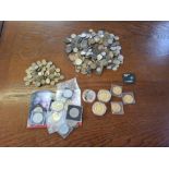 Mixed tray lot of British pre decimal coinage, commemorative Crowns and a quantity of 3 pence