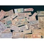 Collection of vintage bank notes, English, European, Japanese, Indonesian, etc.