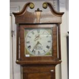 An oak and mahogany longcase clock with 30 hour movement by Thomas Hallam, Nottingham with painted