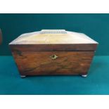 Regency rosewood sarcophagus shaped tea caddy with interesting penned inscription to the