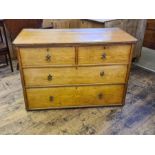 Edwardian ash 4 drawer bedroom chest, 114cm wide x 55cm deep x 77cm high.