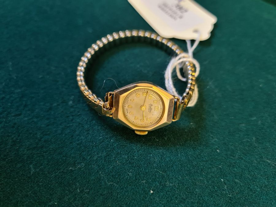 1950's Bentima Star 9ct gold cased wristwatch with gilt metal expanding bracelet. - Image 2 of 2