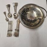 Victorian chased decorated silver plated cake basket and a quantity of A1 EPNS cutlery.