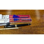 2 x Lady Scripto cased ballpoint pens and other Parker ballpoint pens.