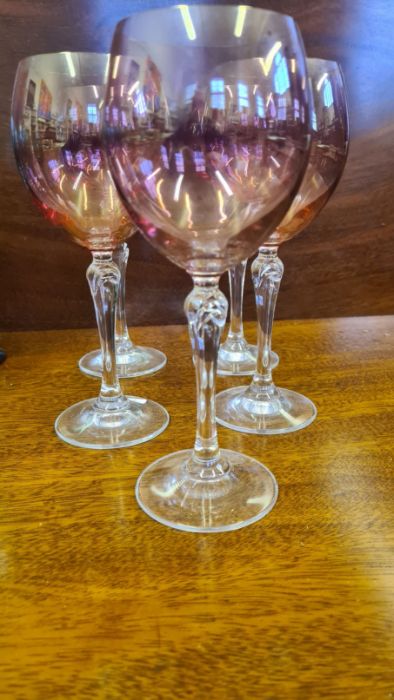 Set of 8 smoked green wine glasses and 5 pink glasses. - Image 4 of 4