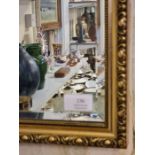 Modern oblong gilt framed wall hanging mirror, 95cm tall.