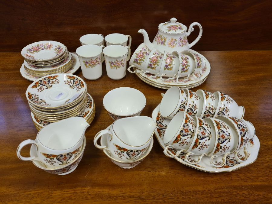 Colclough floral part tea service with teapot, 4 matching coffee cups and a brown and blue Colclough - Image 5 of 5
