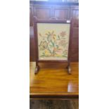 Mahogany framed fire screen with William Morris style needlework panel.