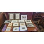 A selection of 13 various small framed Victorian and later prints, various subjects.