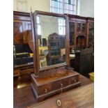 Victorian mahogany flame veneer 3 drawer dressing mirror upon bracket footed platform base with