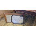 Late Victorian small walnut veneered and inlaid overmantle mirror together with a 1930's oak