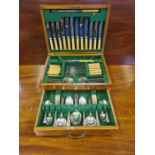 A walnut cased comprehensive canteen of Sheffield EPNS cutlery comprising 66 pieces.