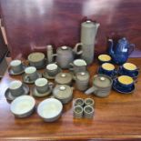 Vintage Denby Chevron stonewares to include coffee pot, teapot, soup bowls, egg cups, etc. 27 pieces