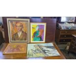 4 x modern art oils, various artists to include Y. Suzzi.