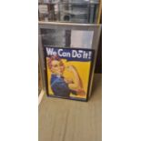 Reproduction framed poster "We Can Do It" War Production co-ordinating Committee together with a