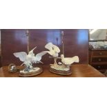 2 x figural table lamps of pairs of birds.