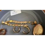 9ct gold locket, earrings and bracelet, 11g together with a pair of 9ct cameo earrings and gold