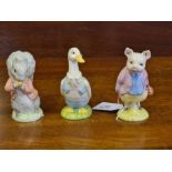 3 Royal Albert Beartrix Potter figures, Piglin Bland, Timmy Tiptoes and Mr. Drake Puddle Duck.