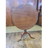 Early Victorian mahogany tilt top occasional table, 83cm diameter on tripod turned gun barrel