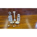 2 x silver collared scent bottles and stoppers (chips), Birmingham silver small specimen vase and