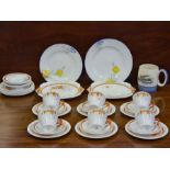 Shelley Scarlet Spurge tea service comprising 6 cups, 12 saucers, 12 plates, 2 cake plates