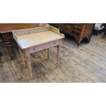 Small Victorian stripped pine gallery backed wash stand with single drawer on turned legs, 75cm wide