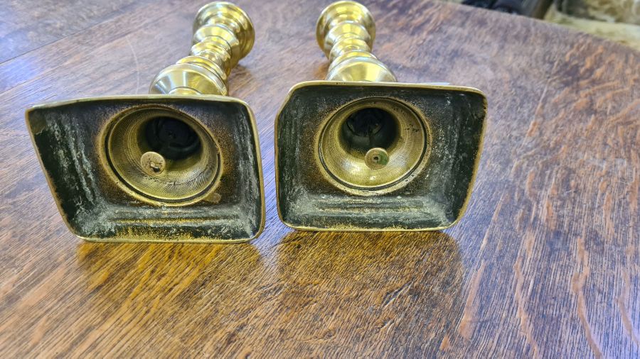 Pair of Victorian brass candlesticks 9.25" tall. - Image 2 of 2