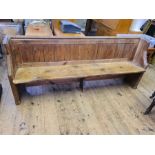 Early 20th century pitch pine Church pew 203cm long x 84cm tall x 50cm deep.