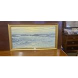 An Ed Mandon seascape print "Tumbling Waves", 39cm x 80cm.