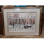 Helen Bradley "The Snowman" gilt framed print, pencil signed by the artist with blindstamp, 23" x