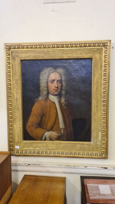 John Verelst (d1734). Portrait Mr. Osborn, half length, in a brown coat and waistcoat and white