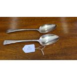 A pair of Georgian silver serving spoons by George Nangle, London 1822, 124g.