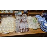 3 trays of assorted cut glassware to include Georgian pattern drinking glasses, decanters, flower