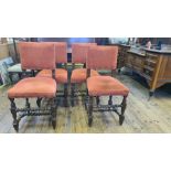 A set of 4 late Victorian dining chairs with barley twist legs and stretchers.