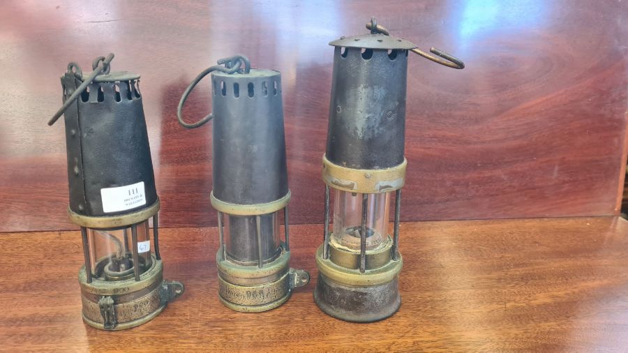 2 x vintage Richard Johnson, Clapham & Morris miners lamps and a protector miners lamp.