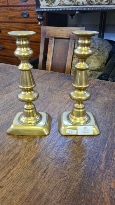 Pair of Victorian brass candlesticks 9.25" tall.