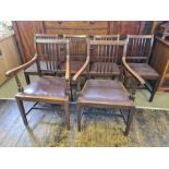 Set of 6 mahogany dining chairs comprising 2 carvers and 4 chairs with drop in leatherette seats,