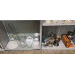 Collection of Victorian and later oil lamp shades, bases, funnels and an Aladdin No. 23 parrafin